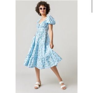 francesca's Lyn Floral Puff Sleeve Tiered Midi Dress